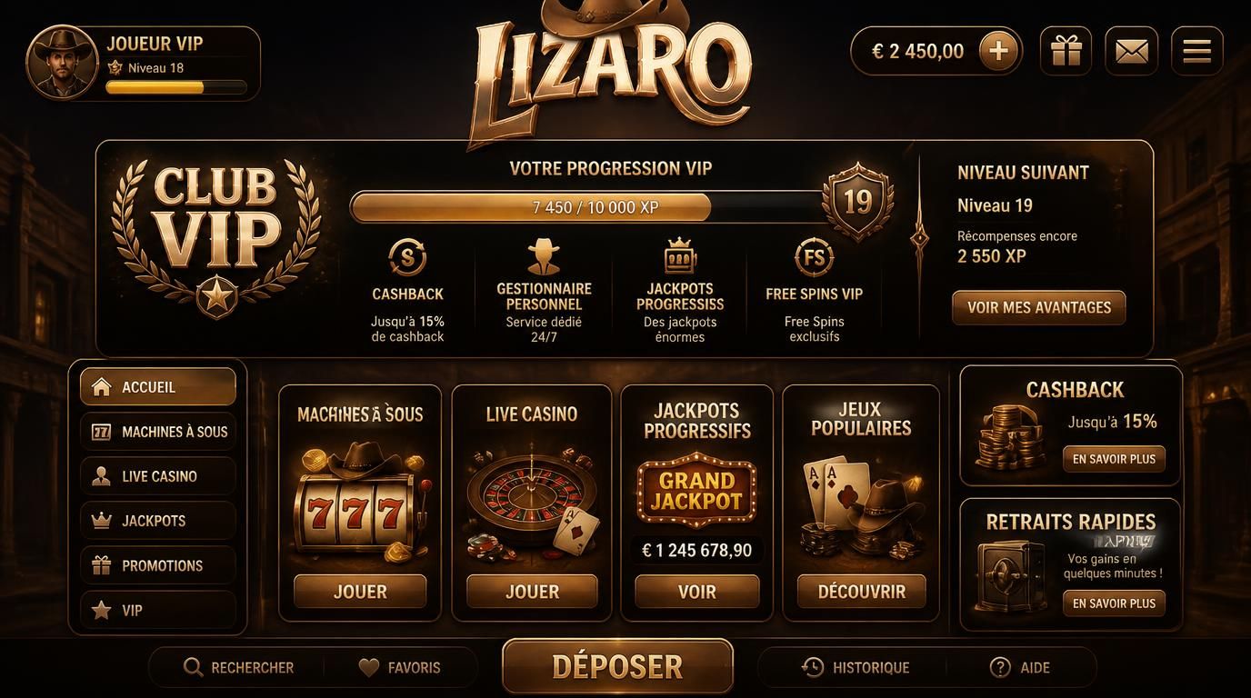  Interface VIP avec niveaux, récompenses et jackpots